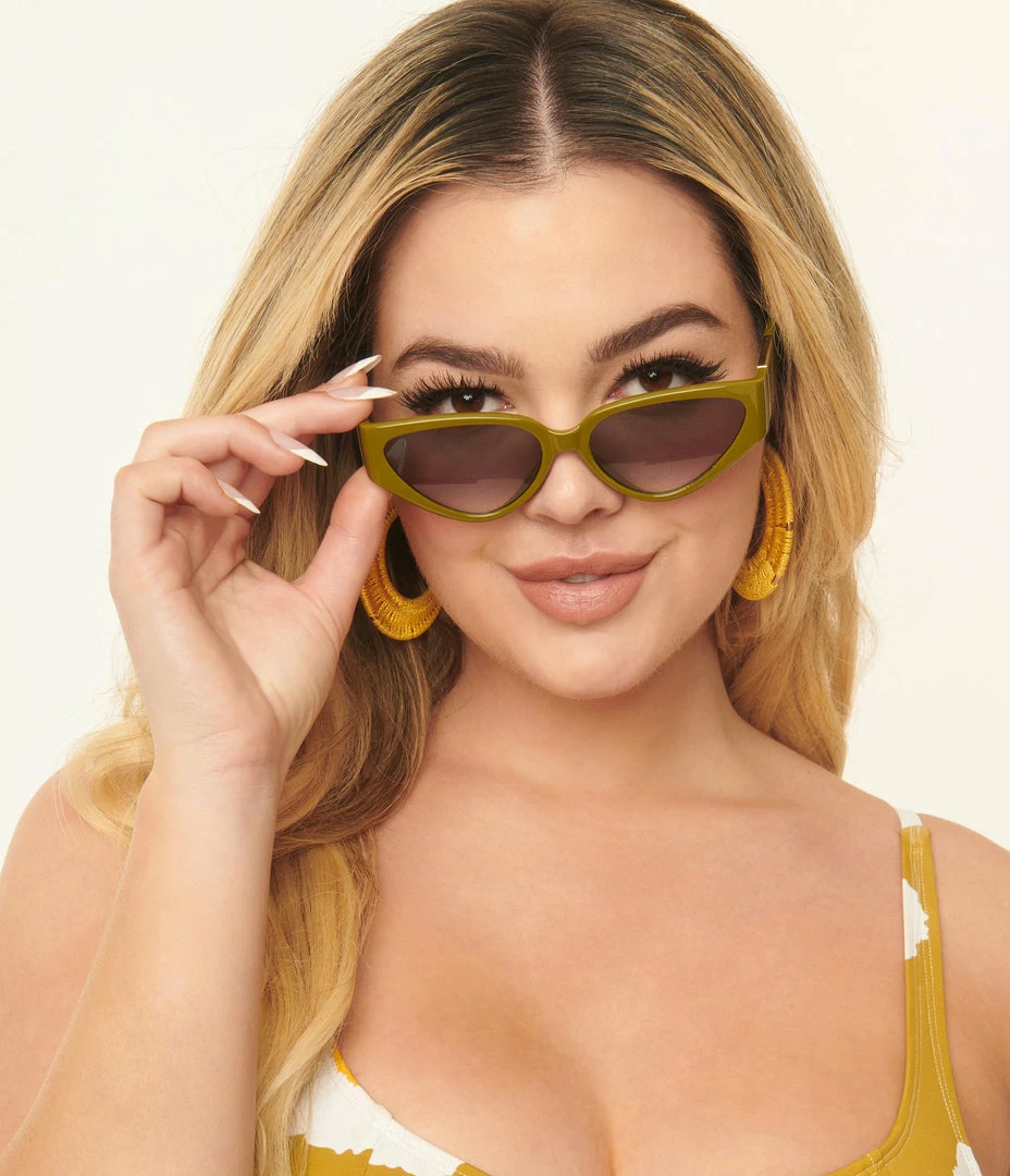 Lucent Product Inc. Olive Green Cat Eye Sunglasses 1960s