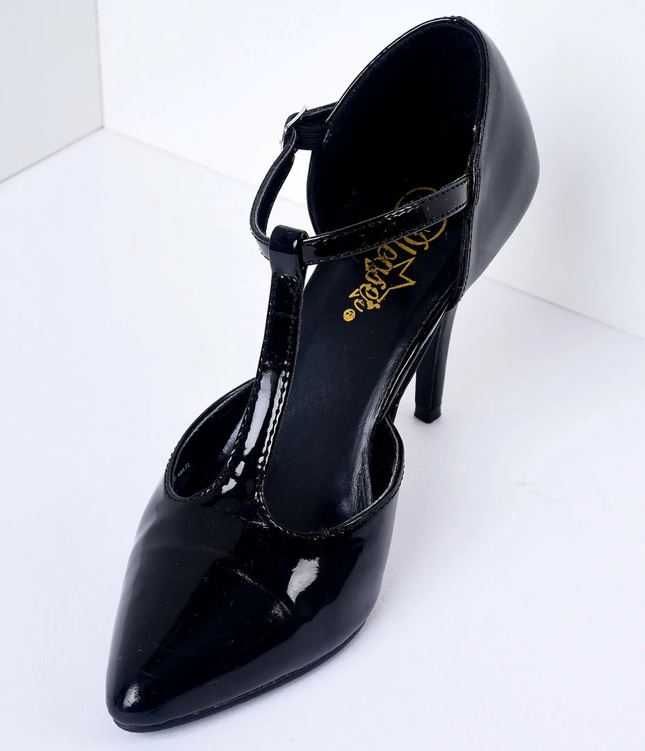 Pleaser 1920s Style Black T-Strap Heels