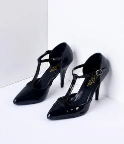 Pleaser 1920s Style Black T-Strap Heels