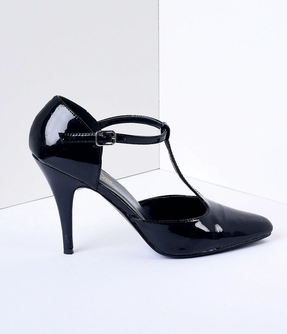 Pleaser 1920s Style Black T-Strap Heels