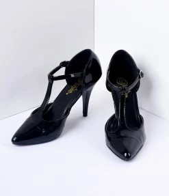 Pleaser 1920s Style Black T-Strap Heels