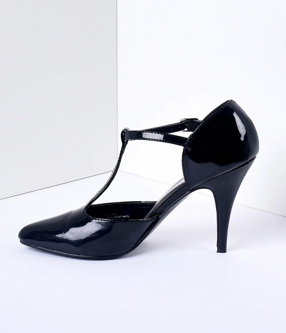 Pleaser 1920s Style Black T-Strap Heels