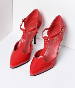 Pleaser 1920s Style Red T-Strap Heels