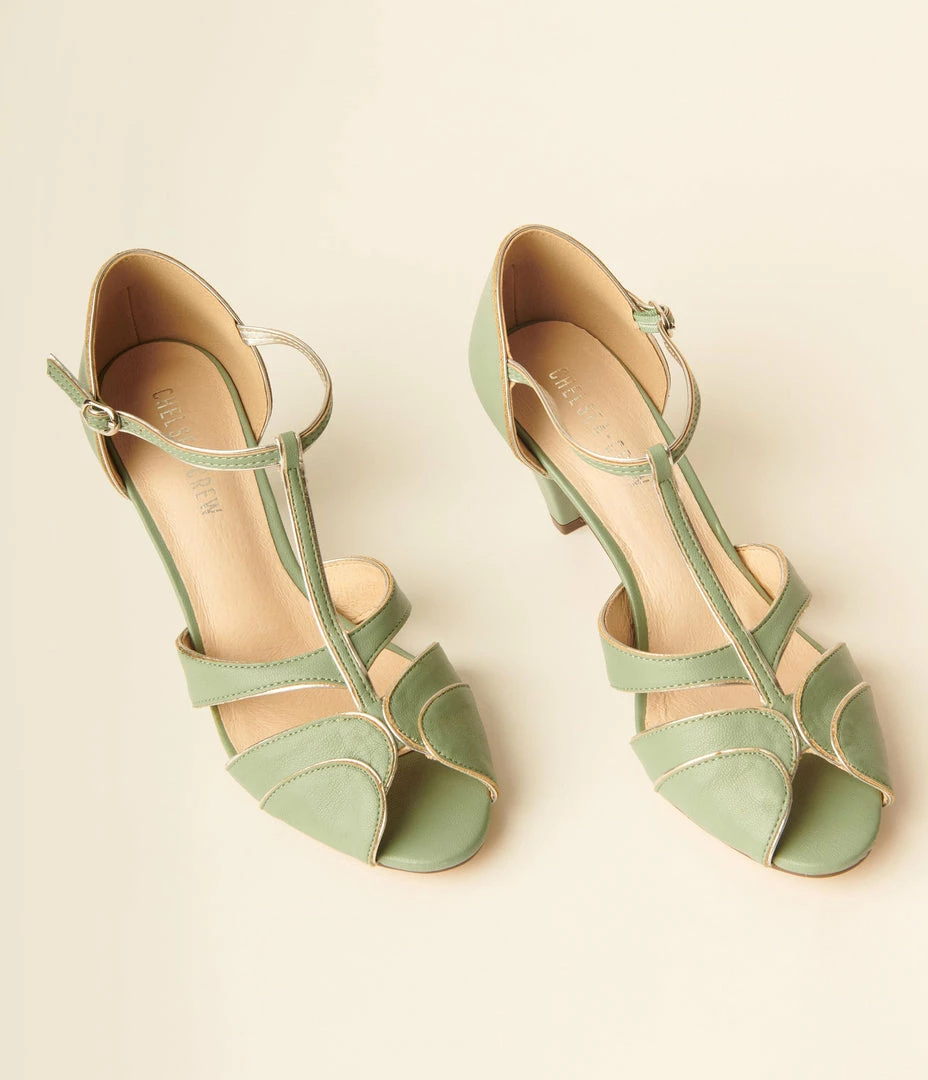 Demfon International (Chelsea Crew) Chelsea Crew Mint T-Strap Penelope Heels 1930s & 1940s