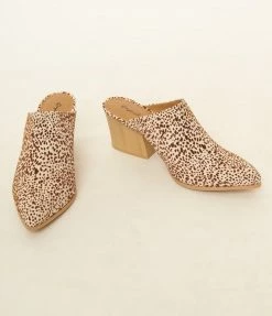 Qupid Cream & Brown Cheetah Suede Mule Heels 1970s