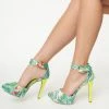 Qupid Green Tropical Leaf & Pink Floral Stiletto Pumps Shoes