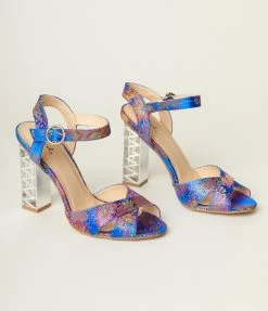 Qupid Blue & Multicolor Floral Peep Toe Heels Shoes