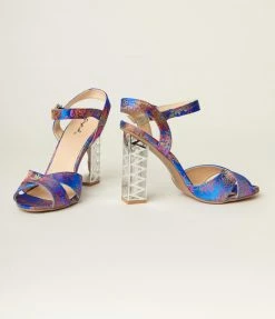 Qupid Blue & Multicolor Floral Peep Toe Heels Shoes