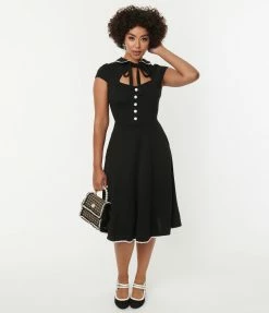 Silver Stop Inc. (Voodoo Vixen) Voodoo Vixen Black & White Vintage Accent Carol Swing Dress
