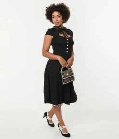 Silver Stop Inc. (Voodoo Vixen) Voodoo Vixen Black & White Vintage Accent Carol Swing Dress