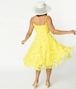 Magnolia Place Yellow Butterfly Ray Swing Dress