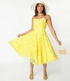 Magnolia Place Yellow Butterfly Ray Swing Dress