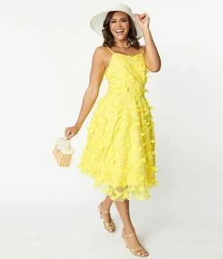 Magnolia Place Yellow Butterfly Ray Swing Dress