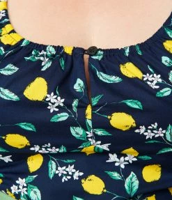 Garden Party Magnolia Place Plus Size Navy & Lemon Print May Top