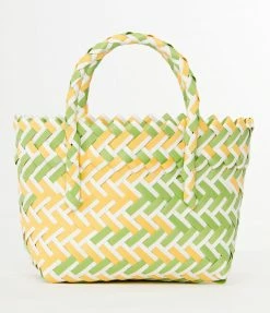 FAME Accessories Yellow & Green Basket Weave Tote 1960s