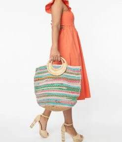 FAME Accessories Rainbow Braided & Straw Tote Bag