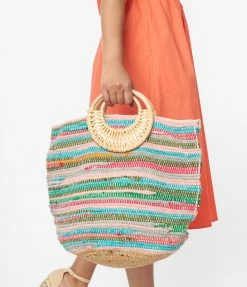 FAME Accessories Rainbow Braided & Straw Tote Bag