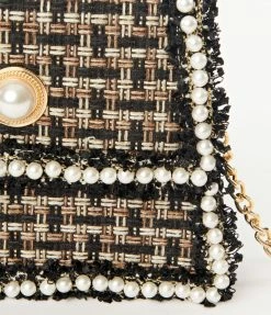 Anarchy Street 1950s Black & Gold Plaid & Faux Pearl Handbag