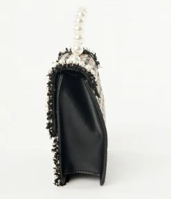 Anarchy Street 1950s Black & Gold Plaid & Faux Pearl Handbag