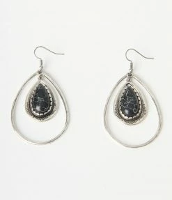 FAME Accessories Black Stone Teardrop Earring 1970s
