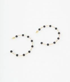 FAME Accessories Black Beaded Wire Hoop Earrings