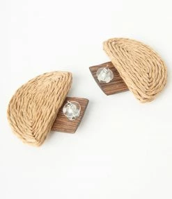 FAME Accessories Brown Rattan Drop Earrings 1970s