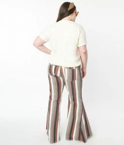 Saints & Hearts Plus Size Muted Earth Striped Bell Bottom Jeans