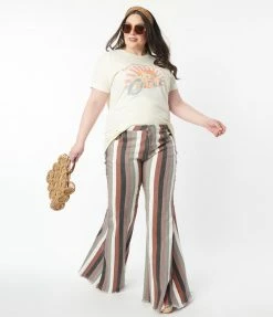 Saints & Hearts Plus Size Muted Earth Striped Bell Bottom Jeans
