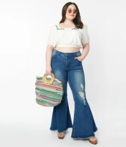 Saints & Hearts Plus Size Distressed Denim Bell Bottom Jeans