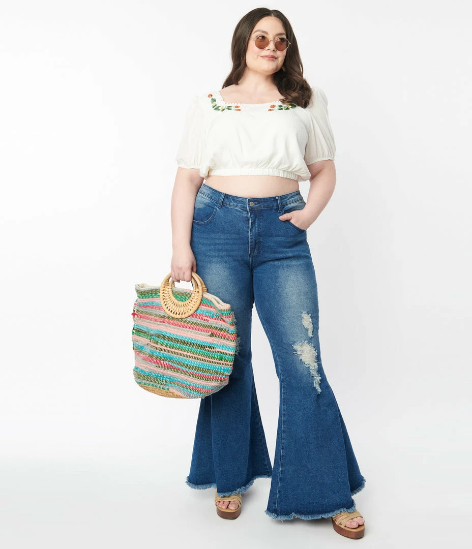 Saints & Hearts Plus Size Distressed Denim Bell Bottom Jeans