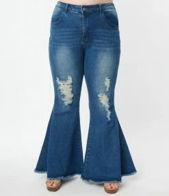 Saints & Hearts Plus Size Distressed Denim Bell Bottom Jeans