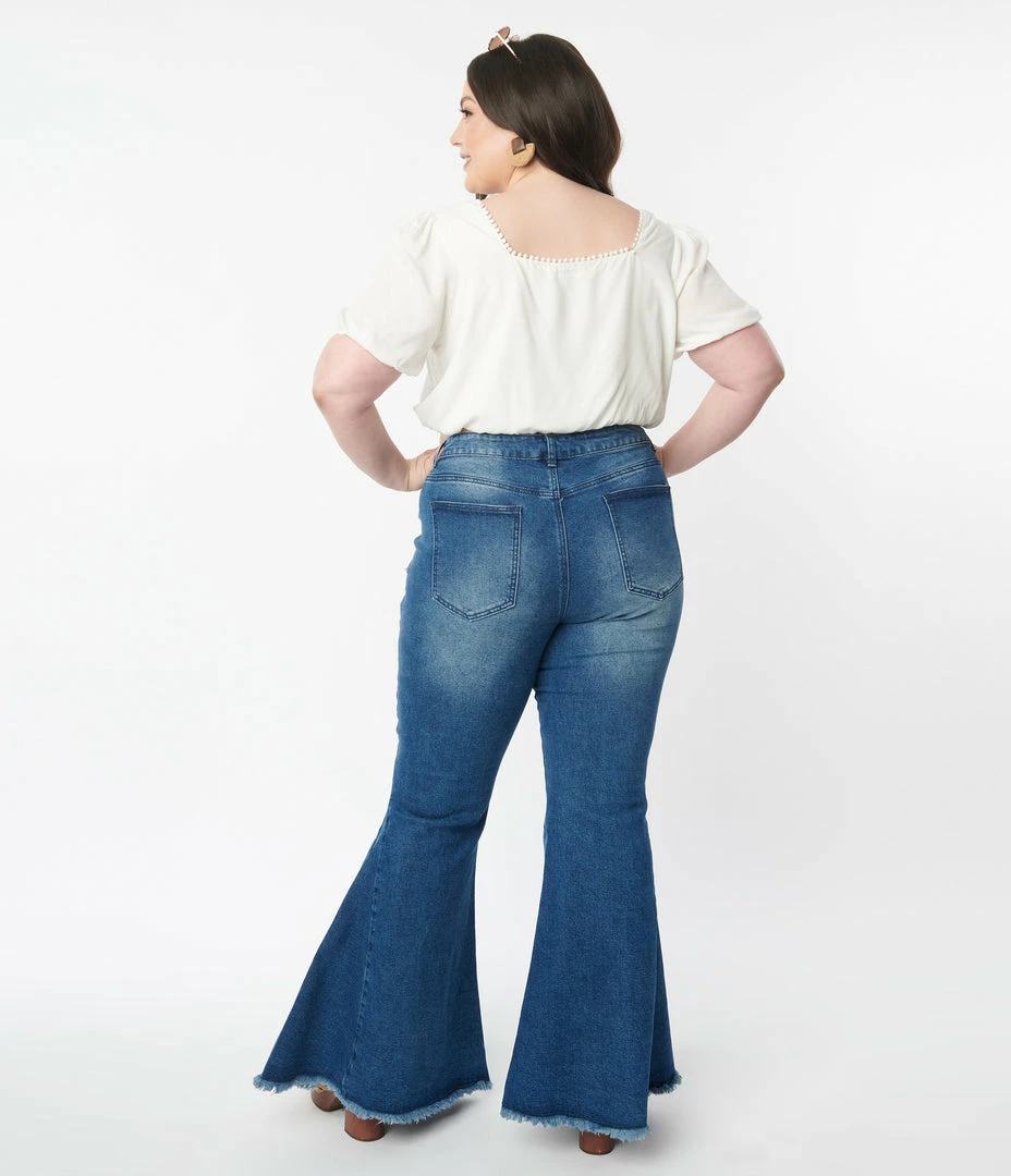 Saints & Hearts Plus Size Distressed Denim Bell Bottom Jeans