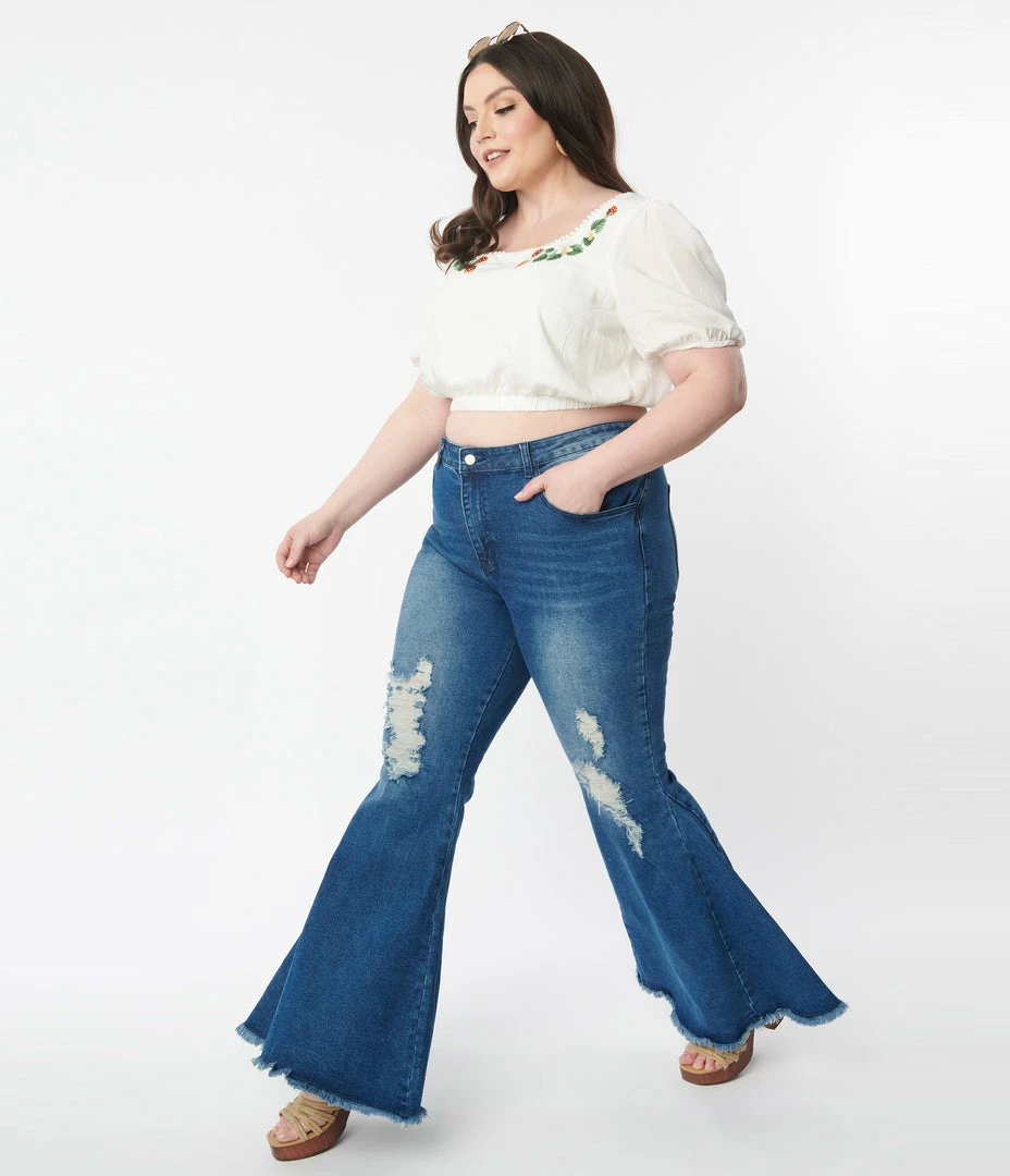 Saints & Hearts Plus Size Distressed Denim Bell Bottom Jeans