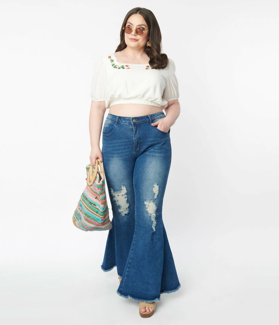 Saints & Hearts Plus Size Distressed Denim Bell Bottom Jeans