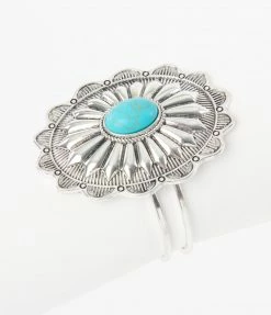 Anarchy Street Antique Silver & Turquoise Flower Bracelet 1970s