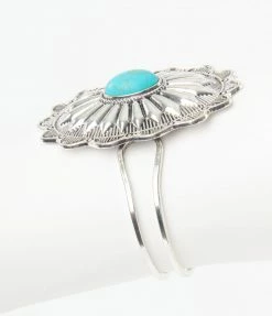 Anarchy Street Antique Silver & Turquoise Flower Bracelet 1970s