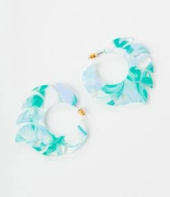 Anarchy Street 1960s Mint & White Leaf Hoop Earrings