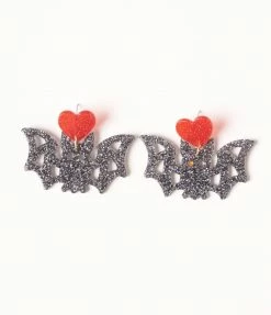 Wona Trading Black Bat Love Sparkle Earrings