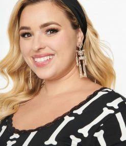 FASHIONISTAR Gold Rhinestone Skeleton Drop Earrings Accessories