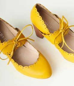 Demfon International (Chelsea Crew) 1930s & 1940s Chelsea Crew Mustard Yellow Mary Jane Oscar Heels