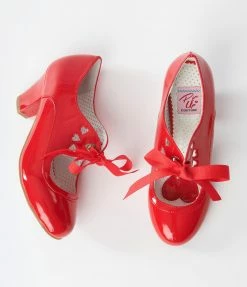 Pleaser Vintage Red Patent Leatherette Wiggle Bow Heels