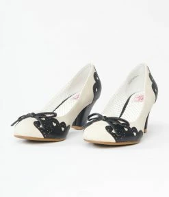 Pleaser Vintage Black & Cream Leatherette Saddle Pumps 1930s & 1940s