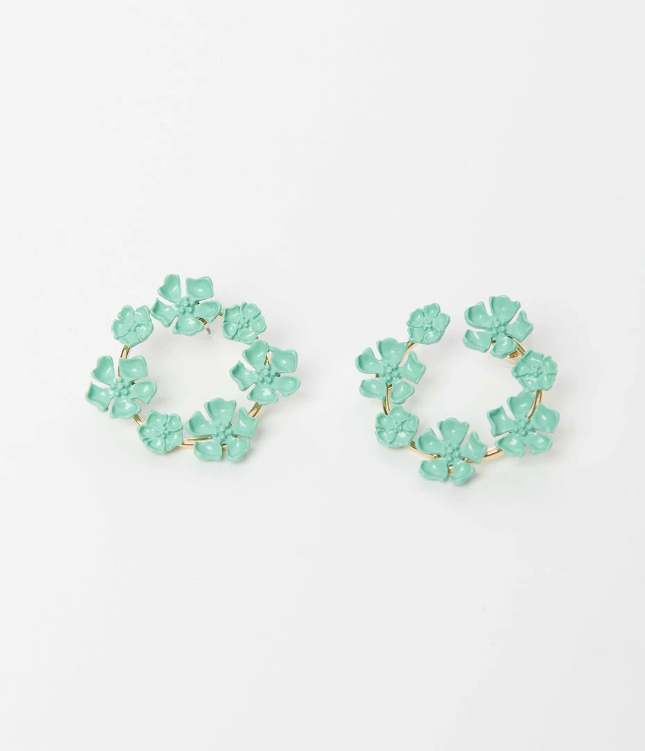 Anarchy Street Mint Floral Circle Earrings Accessories