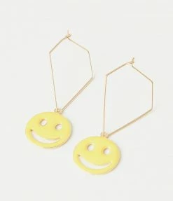 Pannee Yellow Smiley Face Hoop Drop Earrings