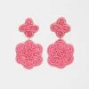Pannee Swim Accessories Pink Beaded & Straw Floral Drop Earring