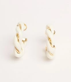 Pannee Gold & White Leatherette Twisted Hoop Earrings 1970s