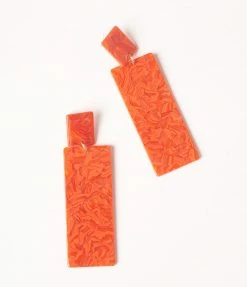 Pannee Red Marble Rectangle Drop Earrings 1960s