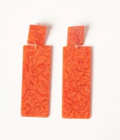 Pannee Red Marble Rectangle Drop Earrings 1960s