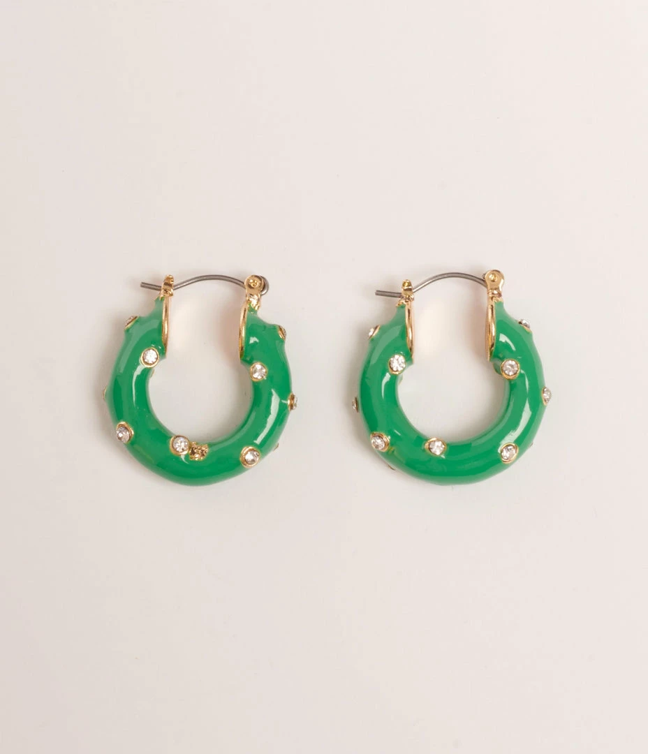 Pannee Green Enamel & Rhinestone Hoop Earring Accessories