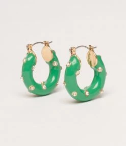 Pannee Green Enamel & Rhinestone Hoop Earring Accessories